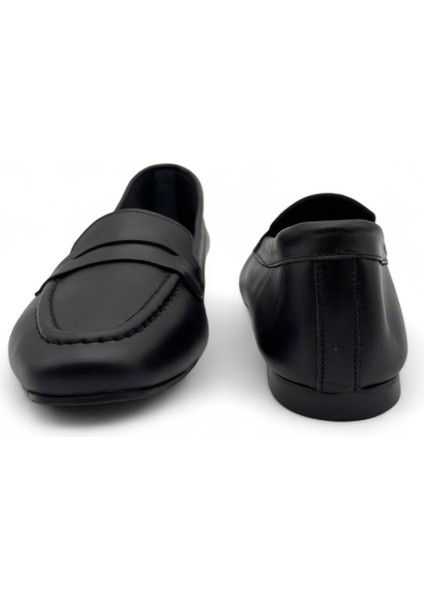 Nuage Siyah Hakiki Deri Yumuşak Taban Küt Burun Kadın Günlük Babet