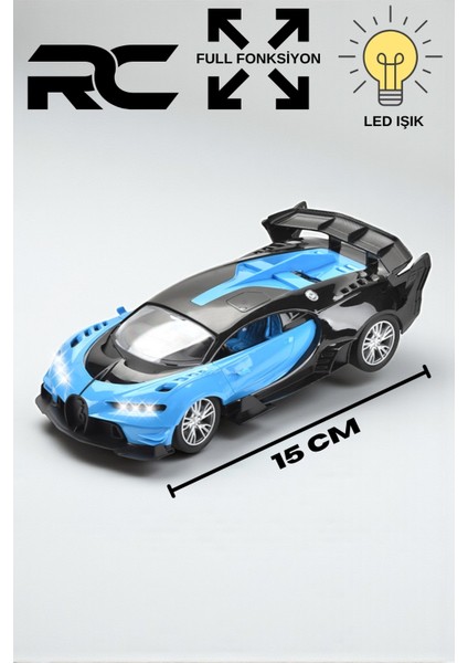Uzaktan Kumandalı Şarjlı LED Işıklı Rc Oyuncak Bugatti Vision Gran Turismo Spor Yarış Arabası 15CM