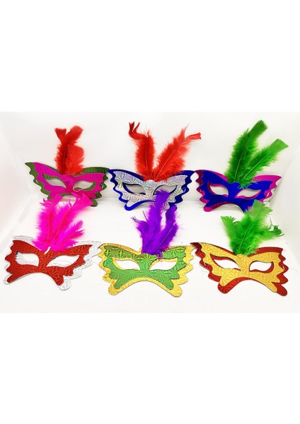Tüylü Kağıt Parti Venedik Balo After Maskesi 6 Adet
