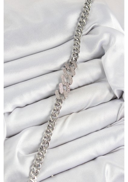 Pirinç Zirkon Taşlı Ezme Küba Zincir Model Gümüş Renk Kadın Bileklik - TJ-BB7550 fiyatları