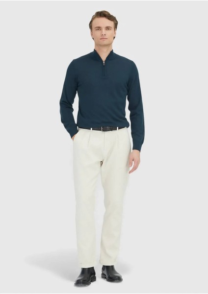 Petrol Yarım Balıkçı Yaka Düz Örgü Yün Karışımlı Triko Kazak fiyatları