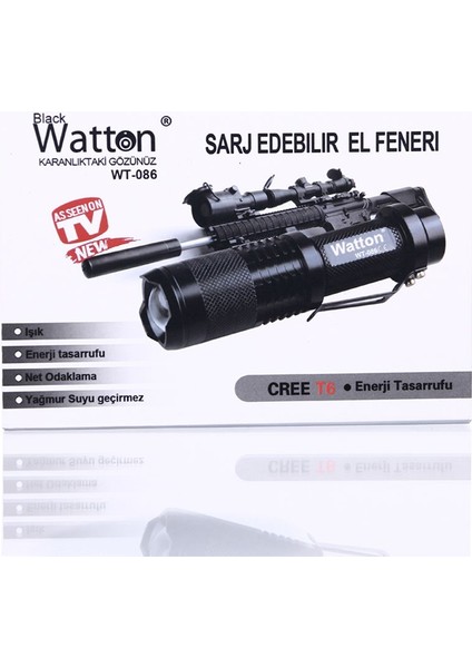 Orjinal 800 Lümen T6 Şarjlı El Feneri WT-086 fiyatları