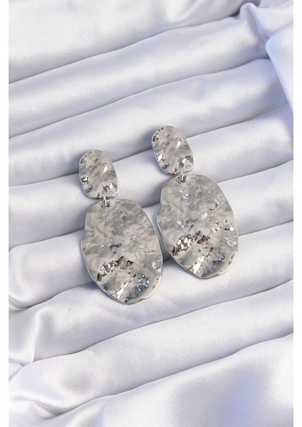 Pirinç Gümüş Renk Ezme Plaka Küpe - TJ-BKP9242