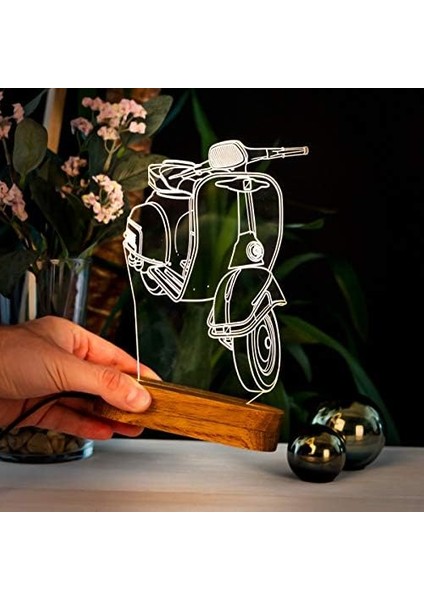 Klasik Scooter Motosiklet 3D LED Masa Lambası - USB Bağlantılı Sarı Işık