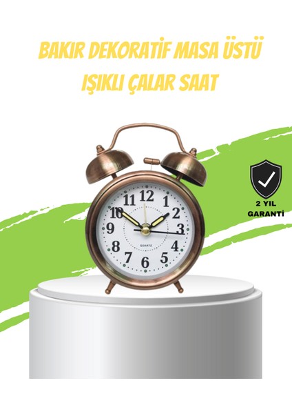 Nostaljik Bronz Metal Alarmlı Masa Saati Büyük Boy Dekoratif ve Şık Tasarım - ME001W-51TMP1