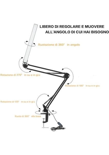 LED Klipsli Masa Lambası - Göz Bakımı 3 Işık Modu x 10 Parlaklık Seviyeleri Masa Lambası - Siyah