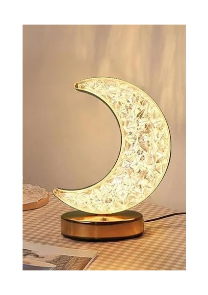 Ay Kristal Masa Lambası - 3 Renkli Dokunmatik Akrilik LED Romantik Gece Lambası Şarjlı fiyatları