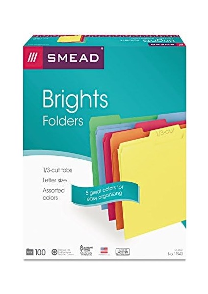 Renkli Dosya Klasörü, 1/3 Kesim, Mektup Boyutu, Farklı Ana Renkler, Kutu Başına 100 (11943) fiyatları