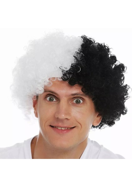 Siyah Beyaz Kıvırcık Afro Bonus Peruk Taraftar Bonus Saç