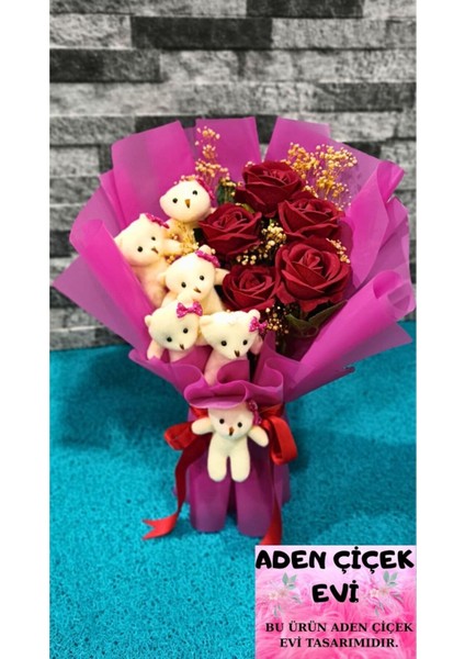 Hediyelik Ayıcık Buketi & Kadife Güller Özel Gün Hediyesi
