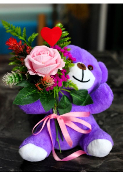 Kucağında Pembe Gül Buketi Tutan 25CM Sevimli Peluş Ayıcık Sevdiklerinize Hediye fiyatları