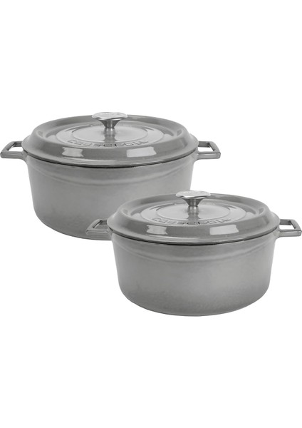 Metal Premium Serisi - Döküm Yuvarlak Tencere Seti 24 cm & 28 Cm, Majolik Gri