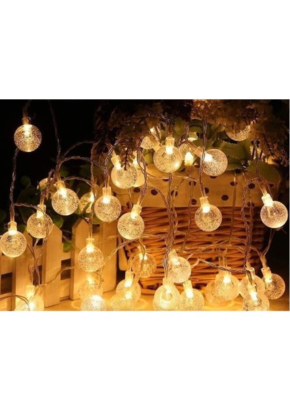 5m 28 LED Kristal Top Gün Işığı Şeffaf Kablo Fişli Eklemeli