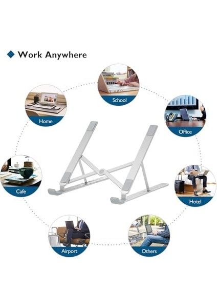 Metal Laptop Tablet iPad Dizüstü Bilgisayar Standı 7-17.3 Inç Tüm Cihazlar Için 7 Seviye Yükseklik Ayarı Taşınabilir Kaymaz Laptop Yükseltici Havalandırmalı Soğutma Katlanabilir Masaüstü Standı