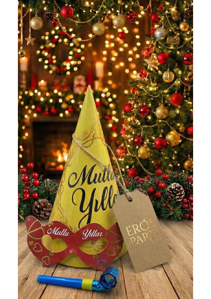 Renkli Yılbaşı Şapkası Parti Maske ve Düdük Seti Kağıt Üçgen Katyon Set Kaynana Dili Düdüğü Noel Parti