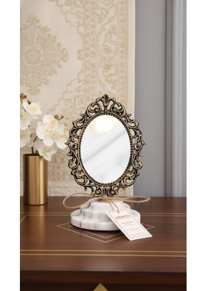 El Yapımı Mermer Taşlı Bronz Çerçeveli Ayna