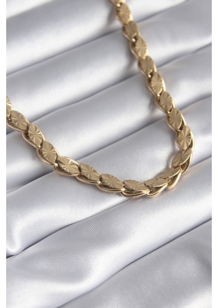316L Çelik Gold Renk Lazer Kesim Arpa Zincir Model Kadın Kolye - TJ-BKO8285