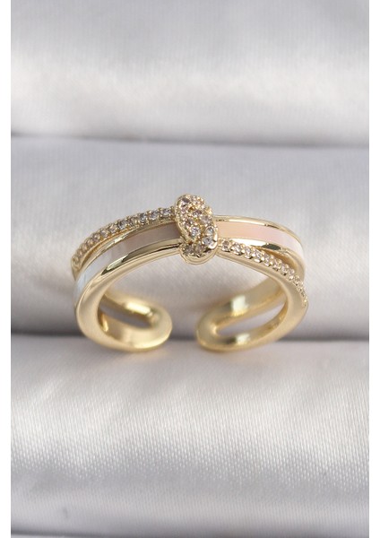 Pirinç Gold Renk Zirkon Taşlı Düğüm Model Vıp Seri Kadın Yüzük - TJ-BYK3516