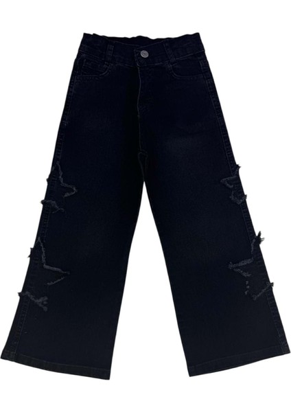 441614 Kız Kot Pantolon 5/8 Yaş - Siyah - 6-7 Yaş