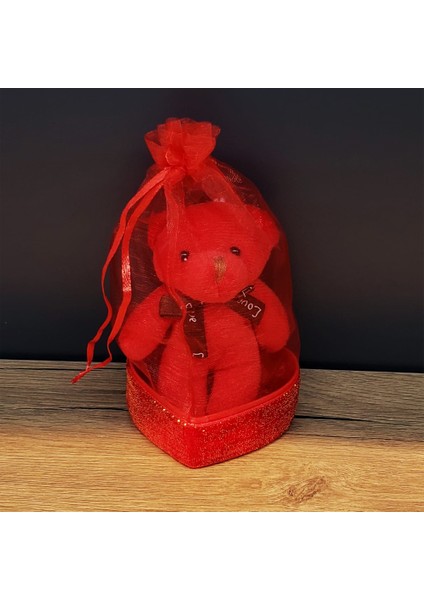 Hediyelik Kırmızı Tüllü Kese ve Sevimli Ayıcık