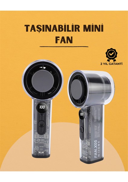 Yüksek Verimli Soğutmalı El Fanı | 100 Seviye Hız Kontrolü | 6 Saat Pil Ömrü - ME001W-51V1X