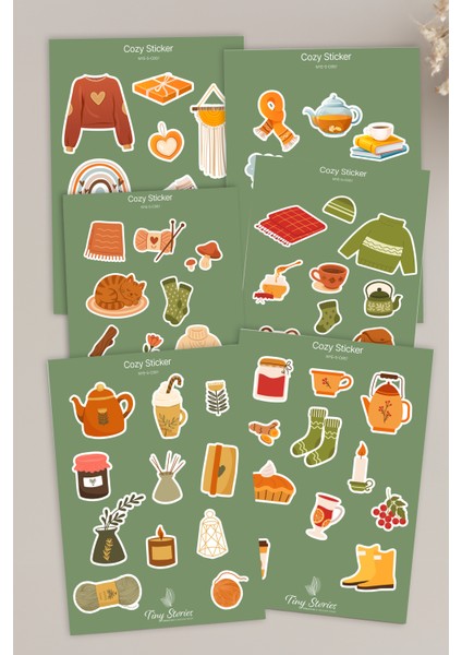 Cozy Temalı Sticker Seti - 6 Adet / Ajanda, Defter,bullet Journal,scrapbook