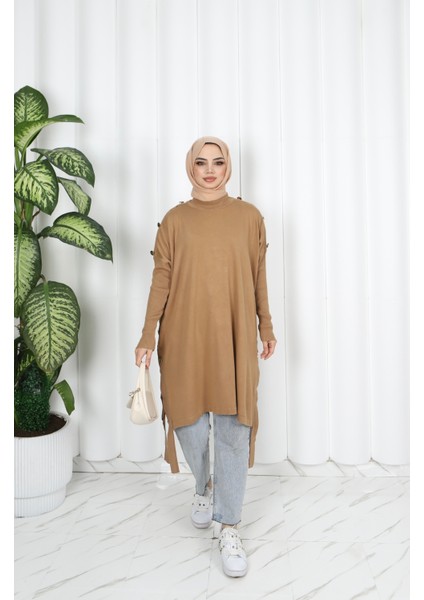 Düğme Detaylı Merserize Tunik