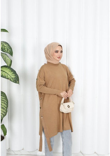 Düğme Detaylı Merserize Tunik modelleri