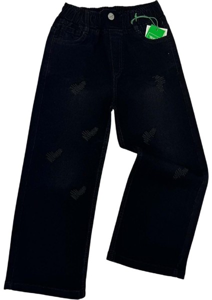 444848 Kız Kot Pantolon 13Y,14Y,15Y,16Y - Siyah - 15-16 Yaş