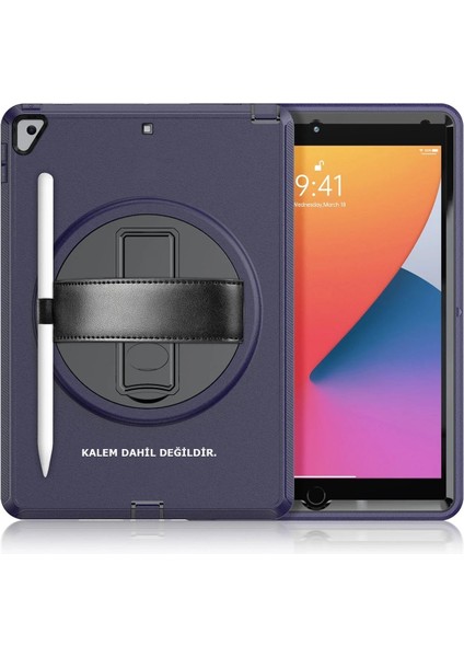 iPad 10.2 (7.nesil) Kılıf Hand Strap Tablet Kılıfı - LACIVERT-(5796) - ME001W-51HEP1