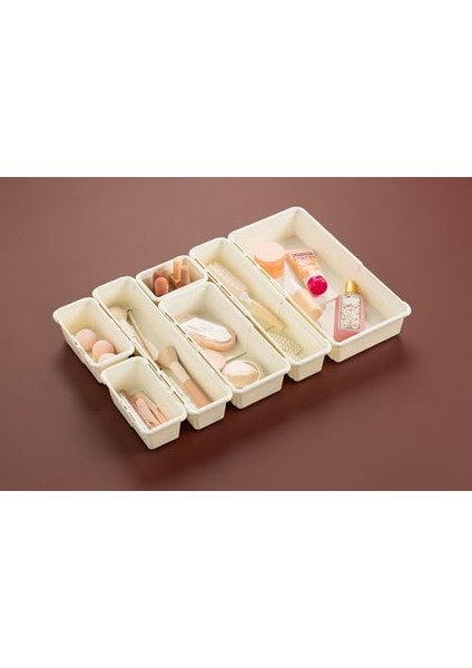 Sürgülü Plastik Çekmece Düzenleyici Seti – 3 Farklı Boy Seçeneğiyle Çok Amaçlı Organizer, Makyaj, Mutfak ve Ofis Için Pratik Saklama Kutusu (No:4) modelleri