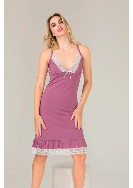 Lady Dantelli Etekli Penye Gecelik