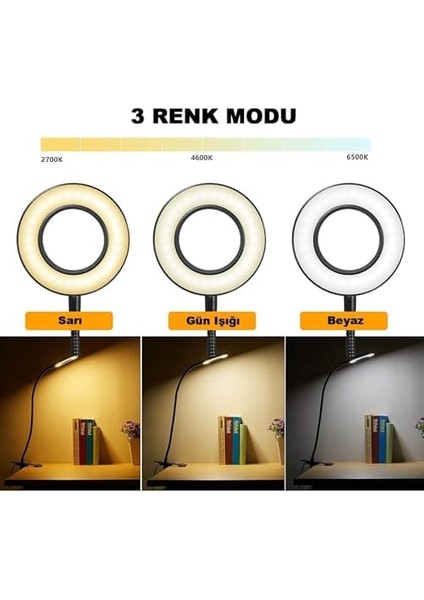 Çok Fonksiyonlu LED Akrobat Masa Lambası, Klipsli, Göz Koruyuculu, Ayarlanabilir Açılı, Kitap Okuma Işığı, Youtuber, Tiktok, Ring Light Aydınlatma, 3 Farklı Mod (Sarı, Beyaz, Gün Işığı) fiyatları