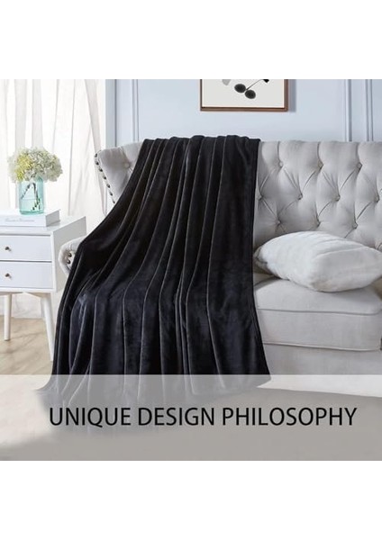 Battaniye, 280GSM Süper Yumuşak Polar Yatak Battaniyesi, Rahat ve Hafif Flanel Battaniye, Yatak, Koltuk, Seyahat ve Kamp Için (Siyah, 150X200CM)