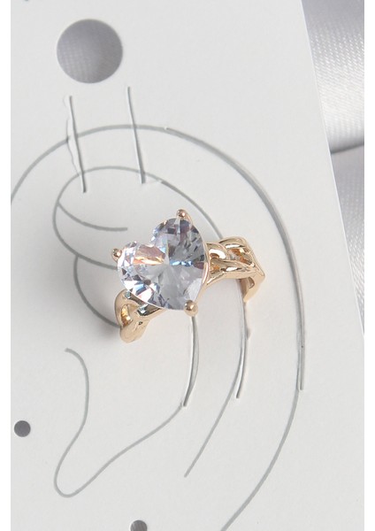 Pirinç Gold Renk Zirkon Taşlı Kalp Model Kadın Kıkırdak Küpe - TJ-BKP10578