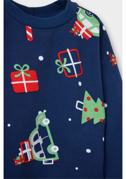 Erkek Bebek Yeni Yıl Baskılı Uzun Kollu Ince Sweatshirt Kumaşı 2li TAKIM G1973A525CW modelleri