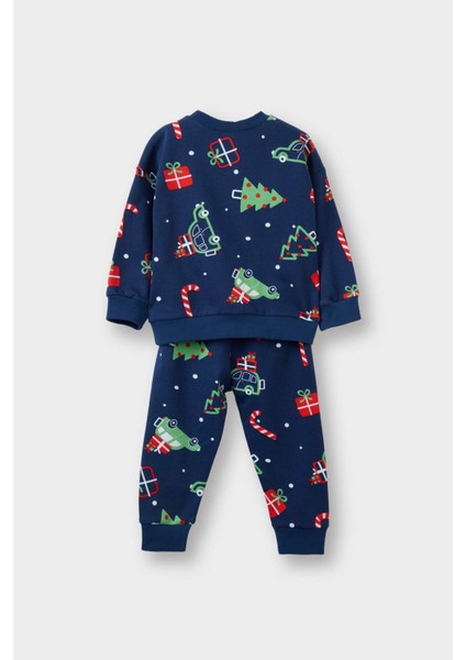 Erkek Bebek Yeni Yıl Baskılı Uzun Kollu Ince Sweatshirt Kumaşı 2li TAKIM G1973A525CW fırsatları