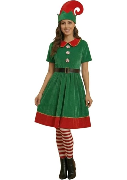 Noel Elf Yetişkin Kadın Kostümü Yılbaşı Kostümü