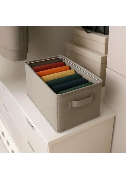 Raf Düzenleyici, Katlanabilir Kıyafet Organizeri, Çelik Destekli Kumaş Çok Amaçlı Saklama Kutusu, Dolap Içi Çekmece Düzenleyici, Gri (45X25X20CM)