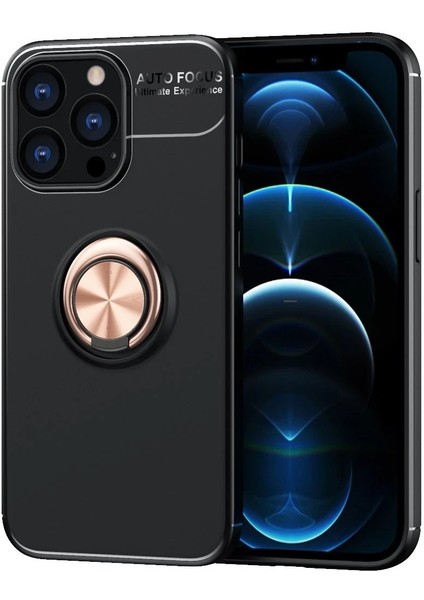 iPhone 13 Pro Kılıf Range Yüzüklü Silikon - SIYAH-GOLD-(5796) - ME001W-51JC28
