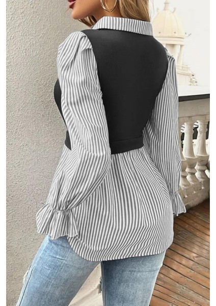 Yakalı Önden Düğmeli Ottoman Bluz - Siyah fiyatları