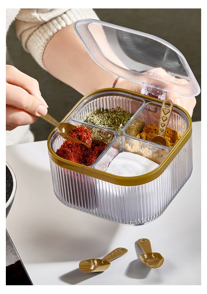 4 Bölmeli Şık Plastik Açılır Kapanır Kapaklı Baharatlık, Organizer, Saklama, Düzenleme
