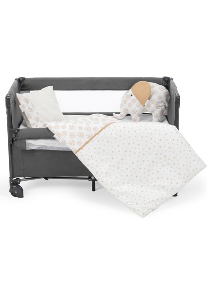 6 Parça Lüks Park Yatak Bebek Uyku Seti - Ekru Fil