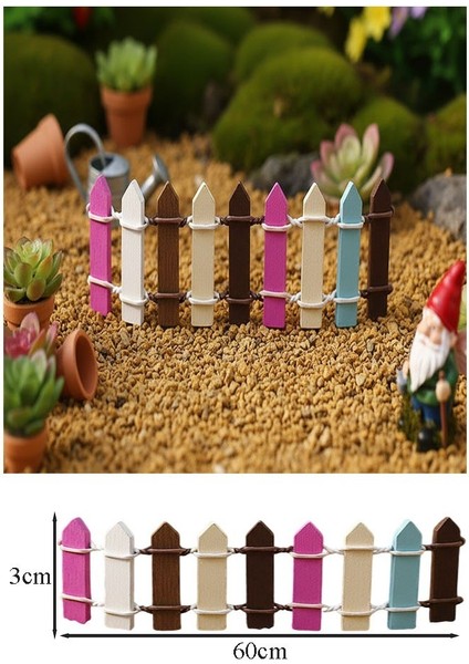 Mini Çok Renkli Bahçe Çiti 1 Adet 3X60 cm Teraryum Okul Ev Proje Renkli Minyatür Çit Ahşap Dekor