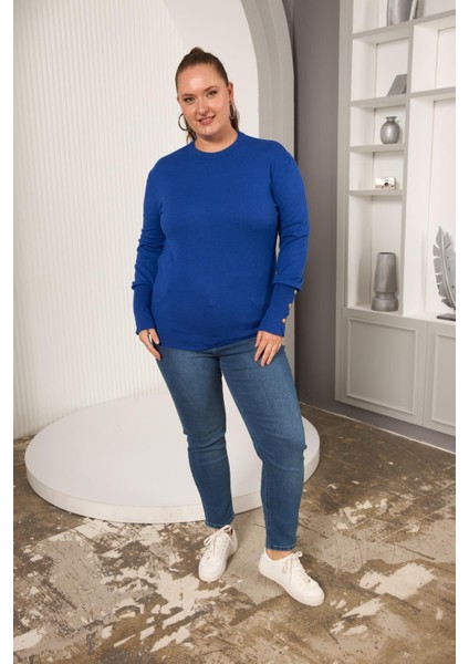 Kol Drop Detaylı Büyük Beden Triko