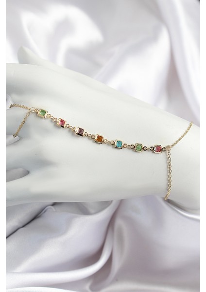 Pirinç Renkli Kare Zirkon Taşlı Y Model Gold Renk Kadın Şahmeran - TJ-SN682