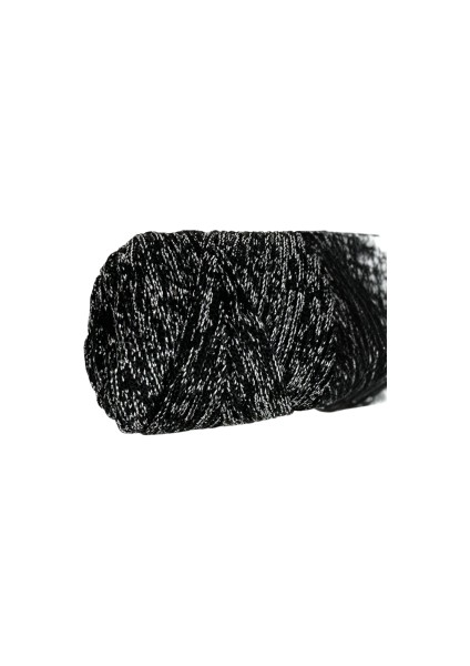 Makrome Ipi 3mm Polyester Siyah Gümüş Simli