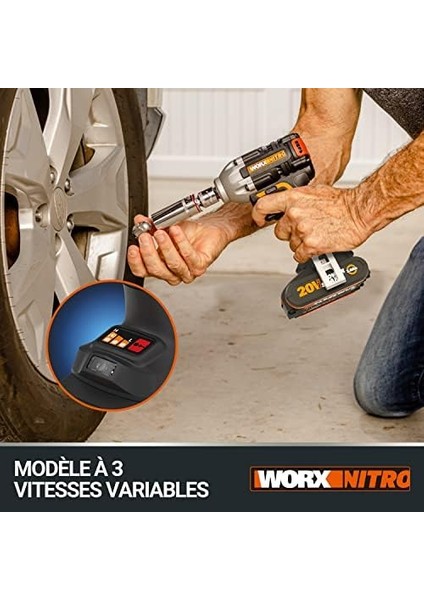 WX272.9 Nitro Fırçasız Akülü Darbeli Matkap 20 V – 300 Nm, Değişken 3 Vitesli Şanzıman ve LED Işıklı – Çeşitli Vidalama Işleri Için Ideal – Akü ve Şarj Cihazı Dahil Değildir