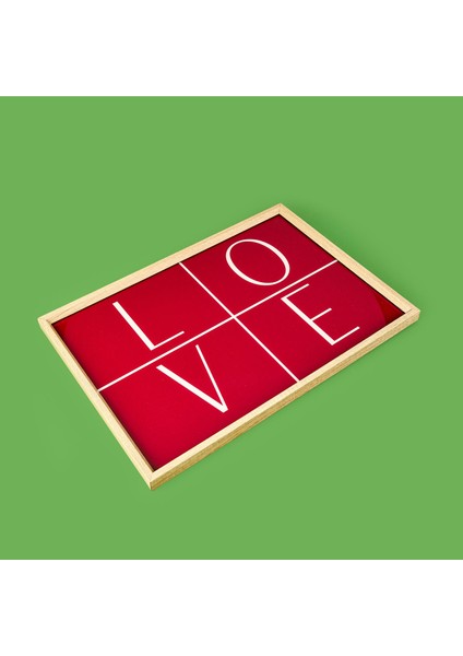 Deco Love Desenli Dekoratif Tepsi - Kırmızı - 28,5X41 cm