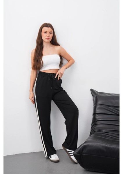 Yandan Çift Şeritli Oys Pantolon Siyah